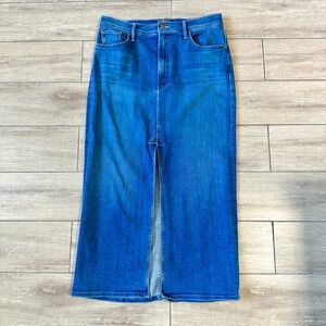 Anthropologie MOTHER Denim Slit Front Midi Skirt Blue Stretchy Size 31 large